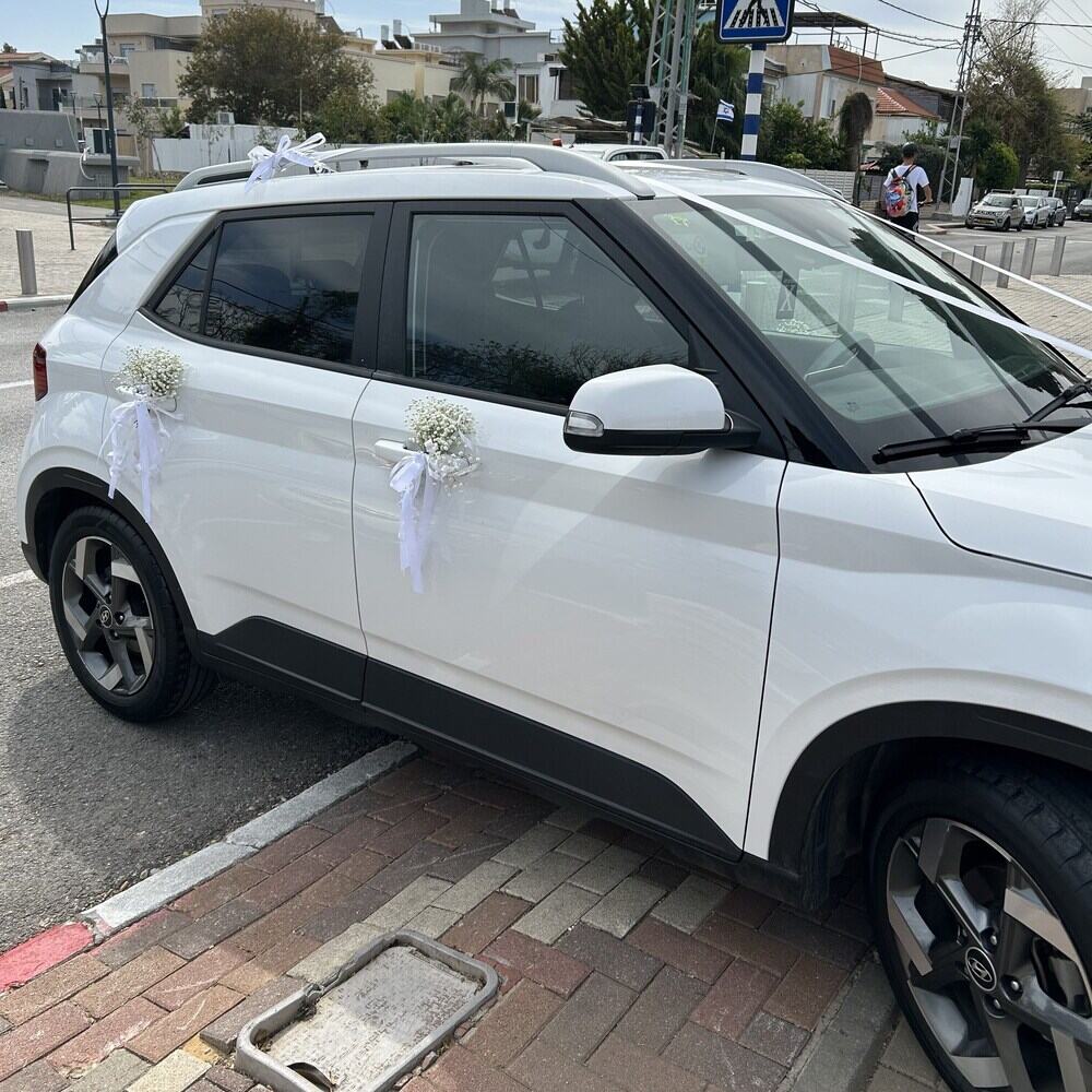 קישוט רכב מיוחד לחתונה מגיבסניות וסרטים לבנים