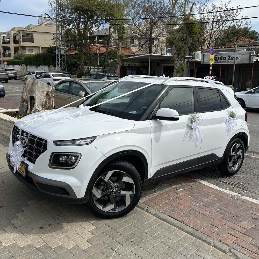 קישוט רכב לחתונה מגיבסניות וסרטים לבנים